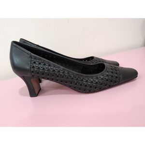 Antia Women's Leather Woven Black Heels Size 9.5 Narrow‎